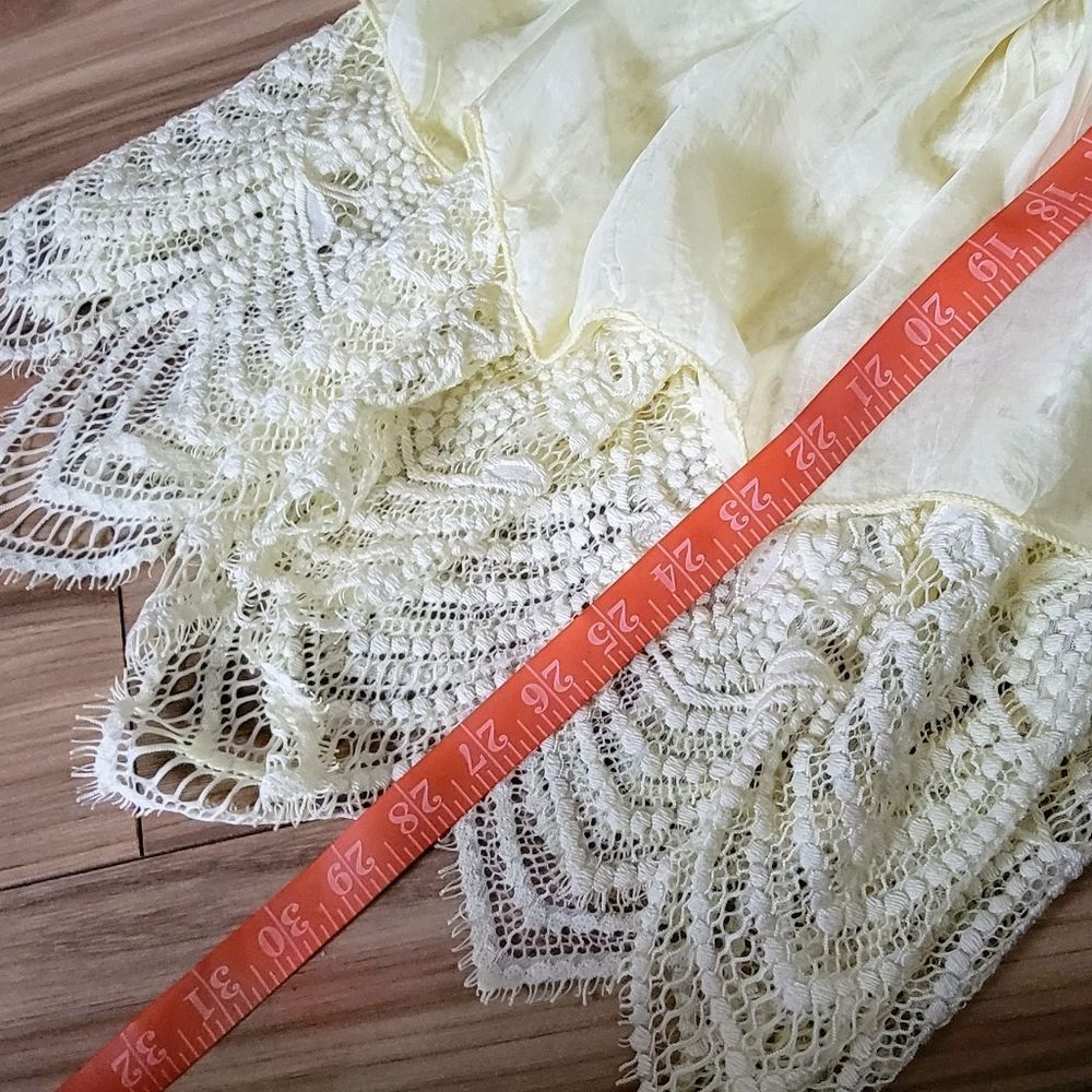 Made in Italy Peplum Lace Crochet Organza Silk Half Sleeve Yellow Blouse - Picture 13 of 13